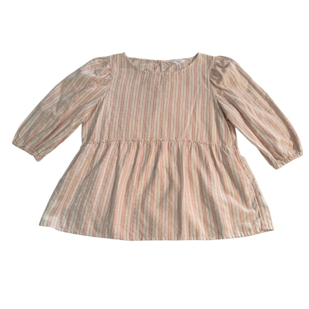 Time and Tru Pink and White Striped Peplum Blouse Size Medium 8/10 - Picture 3 of 10